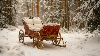 A Vintage Sleigh in a Snowy Winter Forest