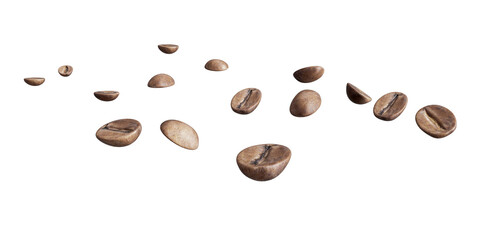 Rustic coffee bean fall on white background
