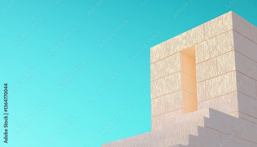 Poster simple and elegant minimalist building structure with sharp lines and smooth stone texture, captured