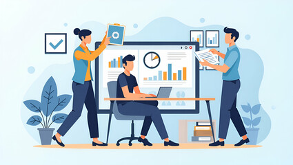 Flat Vector Illustration of Business Research and E-Learning: Online Education and Webinar Training Concepts for Remote Learning Opportunities at Home in a Cute, Smart Design