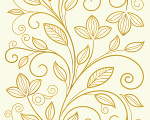 Luxury golden flowers and leaves repeat, sophisticated botanical illustration on a clean white backdrop