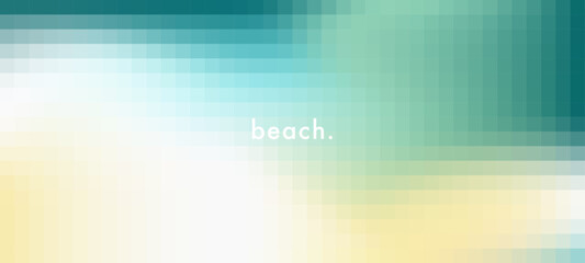 Abstract pixel art seaside, beach gradient background. Pixelated ocean landscape top view. Sea wave pixels pattern. Pastel colored horizontal vector banner, header. Blurred sea gradient mosaic bg