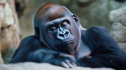 Fototapeta premium Sleepy gorilla resting