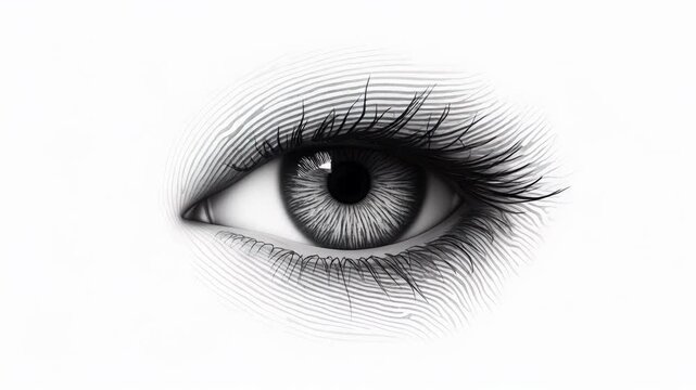 A close-up view reveals the fine details of a human eye with delicate eyelashes and a striking iris pattern that captivates