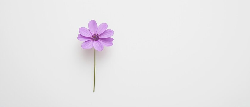 Single single purple flower with a long stem. the flower has five petals and a yellow center. the petals are arranged in a star-like pattern and are slightly curled at the edges.