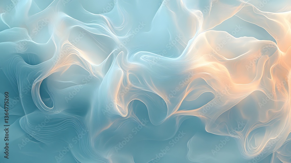 Poster serene wave patterns in soft blue and peach tones, abstract oceanic design for calming backgrounds a
