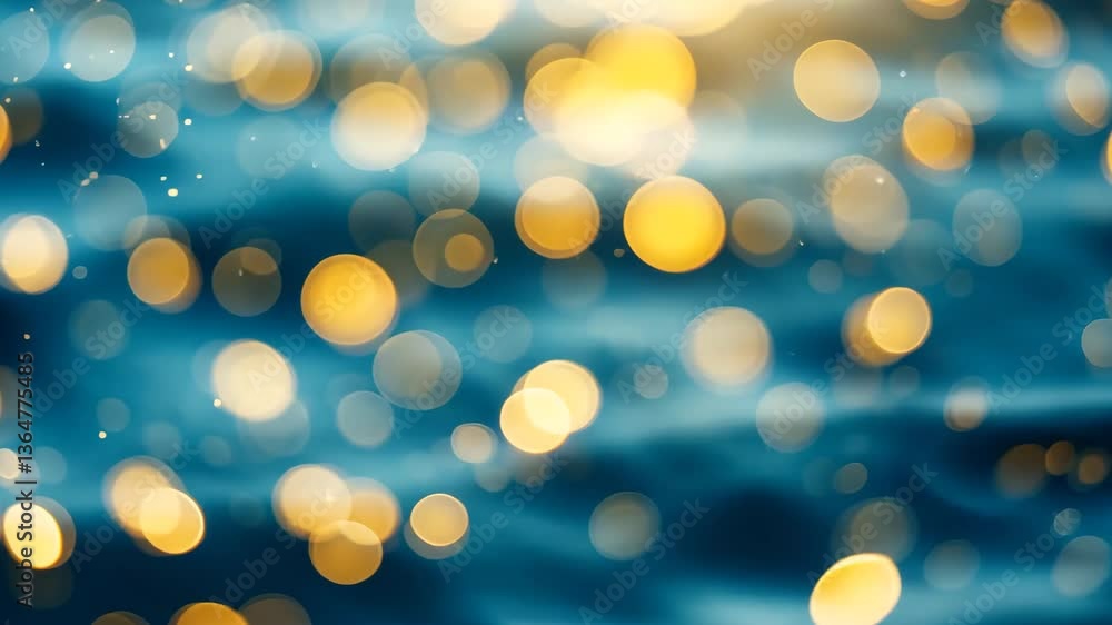 Poster abstract blue background with golden bokeh circle lights creating a festive atmosphere