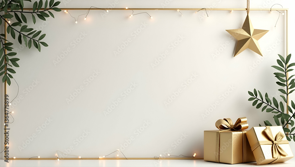 Poster sleek minimalist epiphany frame design featuring a single star and gift boxes with ample clean copy 