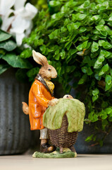 Easter bunny figurine with wheelbarrow decoration