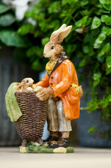 Easter bunny figurine with wheelbarrow decoration