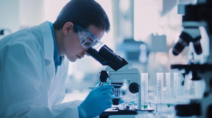 A genetic researcher using CRISPR to develop gene therapies for rare diseases, cutting-edge laboratory with microscopes, CRISPR equipment