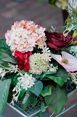 Colorful artificial flower arrangement with realistic details

