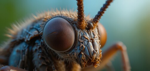 Fototapeta premium Extreme close-up of an insect's face with detailed eyes and antennae.