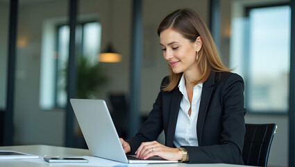 Active Middle-Aged Businesswoman Analyzing Digital Financial Banking Trends: A Flat Vector Illustration of a Professional Manager at Work