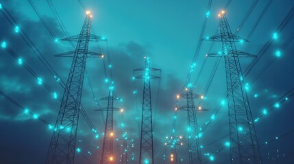 Illuminated Power Lines: A Nighttime Symphony of Energy