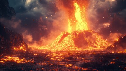 Naklejka premium Fiery Volcanic Eruption: A Dramatic Display of Nature's Power