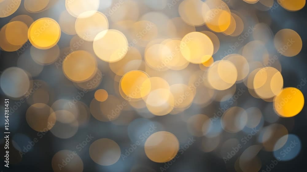 Poster abstract bokeh background with golden and blue blurred circles on dark backdrop