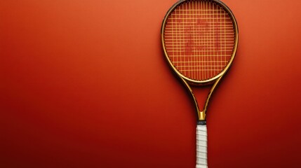 Elegant Tennis Racquet on Red Background
