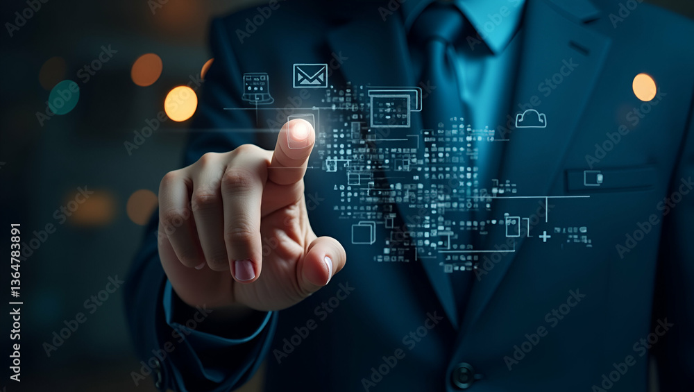 Poster 3d flat icon of individual with smart lighting control and digital interface overlay - symbolizing s