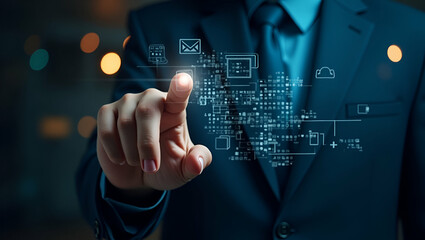 3D Flat Icon of Individual with Smart Lighting Control and Digital Interface Overlay - Symbolizing Smart Lighting Management in Double Exposure with Copy Space