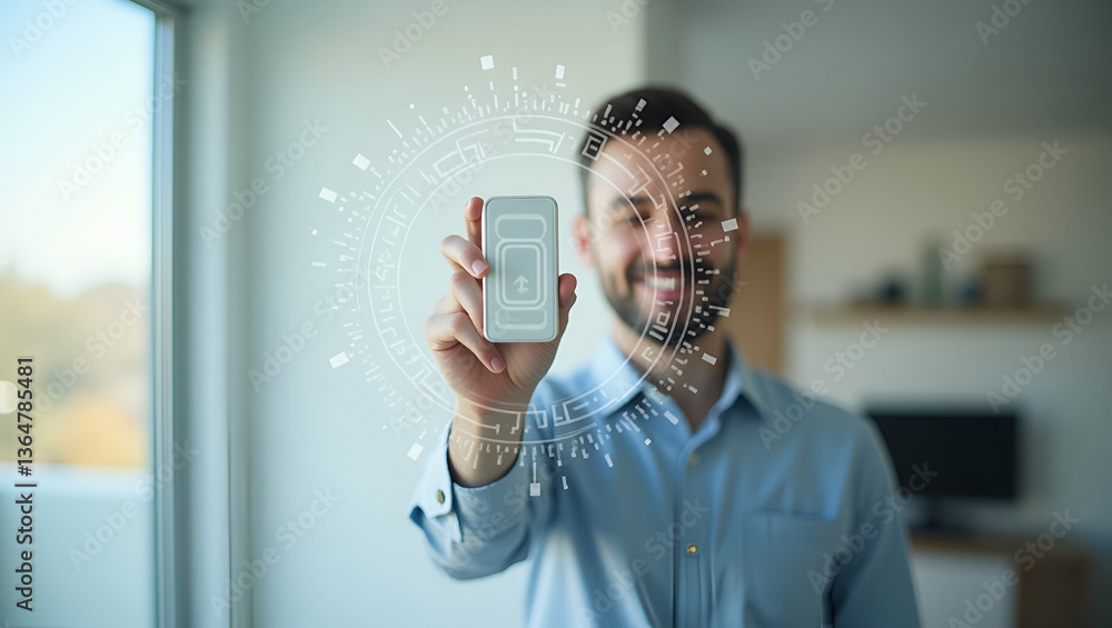 Aufkleber 3d flat icon as individual with smart thermostat and energy saving tech overlay symbolizing efficien