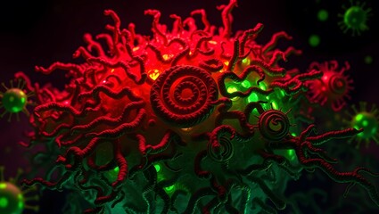 Glowing Bacteria Colony, Microscopic View of a Surreal Pathogen in a Bio-Infected Environment, Futuristic Virus Spread, Alien Microorganism, and Science Fiction-Inspired Microbial Lifeform