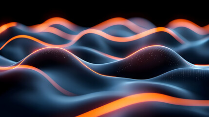 Abstract Network of Glowing Orange and Blue Lines and Dots