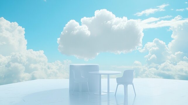 Cloud-top cafe with minimalist furniture