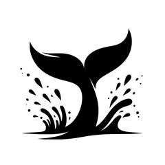 Naklejka premium Whale tail splashing water in black vector silhouette