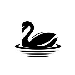 Fototapeta premium Swan swimming in water silhouette in black vector