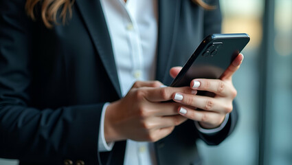 Flat Female Hand Holding Smartphone with Stock Exchanges - Professional Business Style Illustration