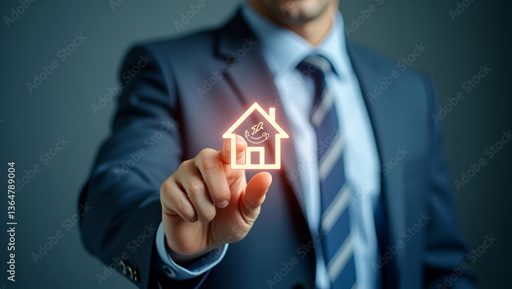 Aufkleber 3d flat icon as individual with smart home energy optimizer and digital overlay symbolizing efficien