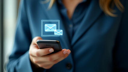 Boost Workplace Efficiency: Woman with Smartphone Email Alerts in Action