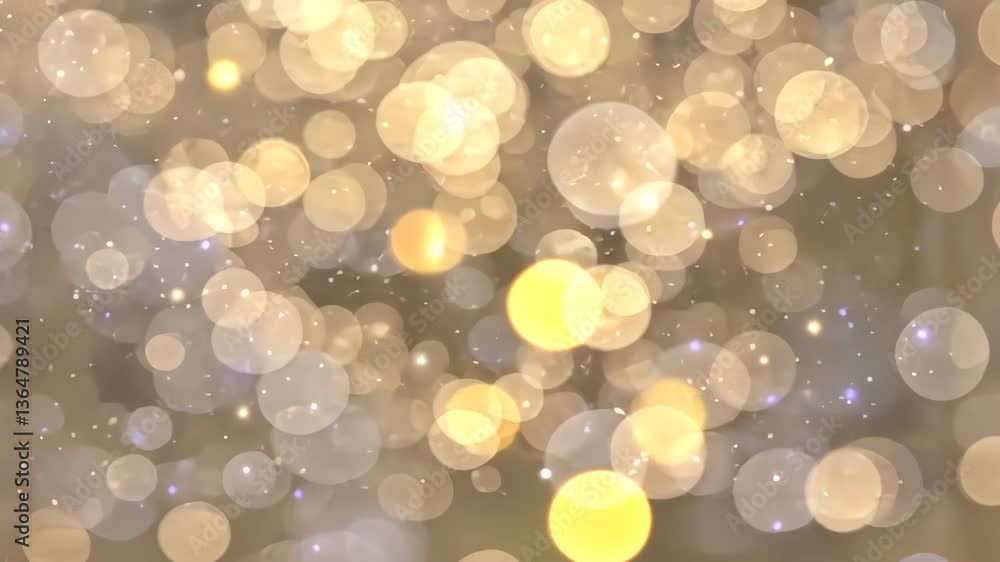 Poster abstract bokeh light floating against dark background with gold and white particles