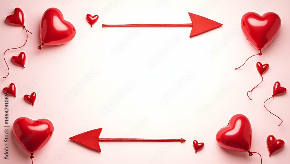 Poster heart balloons and love arrows border frame with playful copy space for valentines day alternative d
