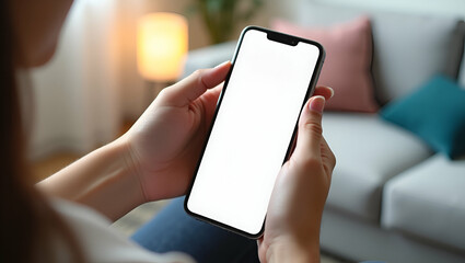 Flat Woman on Sofa Using Smartphone: Digital Marketing Mockup Illustration
