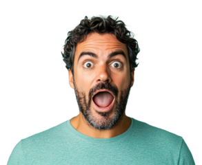Surprised man expressing emotions in a environment cut out