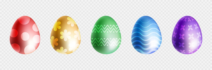 3D Easter eggs clipart set. Colorfull 3d easter eggs with transparent background. 3D Easter eggs clipart elements for traditional hunting celebration.