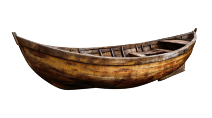 Ancient Mariner's Vessel: A weathered wooden rowboat, evocative of seafaring history, floats gracefully on a serene sea.