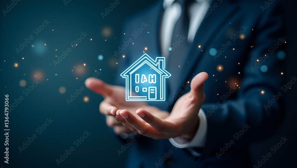 Aufkleber hand using holographic device to explore tax for small businesses with empty space background concep