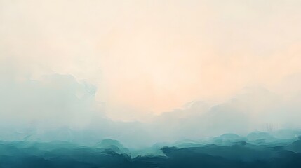 Fototapeta premium Calm serene landscape with soft pastels, hazy mountains in the distance, peaceful atmosphere for meditation or relaxation.