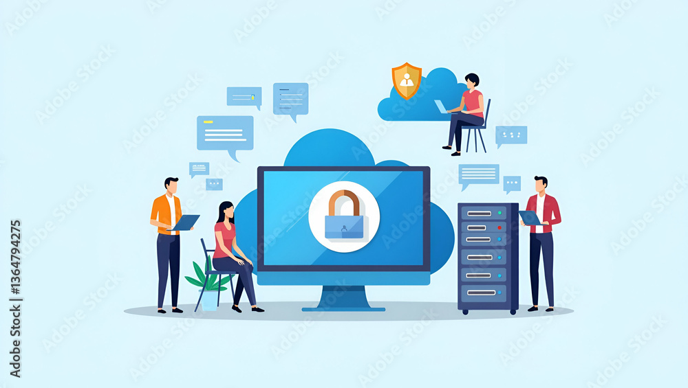 Poster scalable cloud solutions: flat vector design for it systems & storage