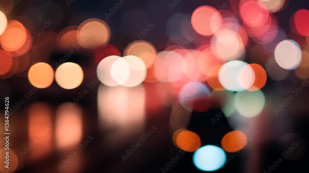 Poster abstract bokeh lights with blurry circles and warm colors in a dark background