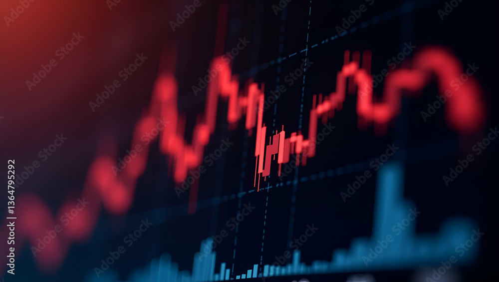 Poster close-up of a digital stock market chart with red graphs: analyzing financial trends and investment 