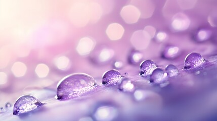 Colorful abstract design featuring soft purple tones, blurred bokeh effects and water droplets, ideal for backgrounds or graphics.