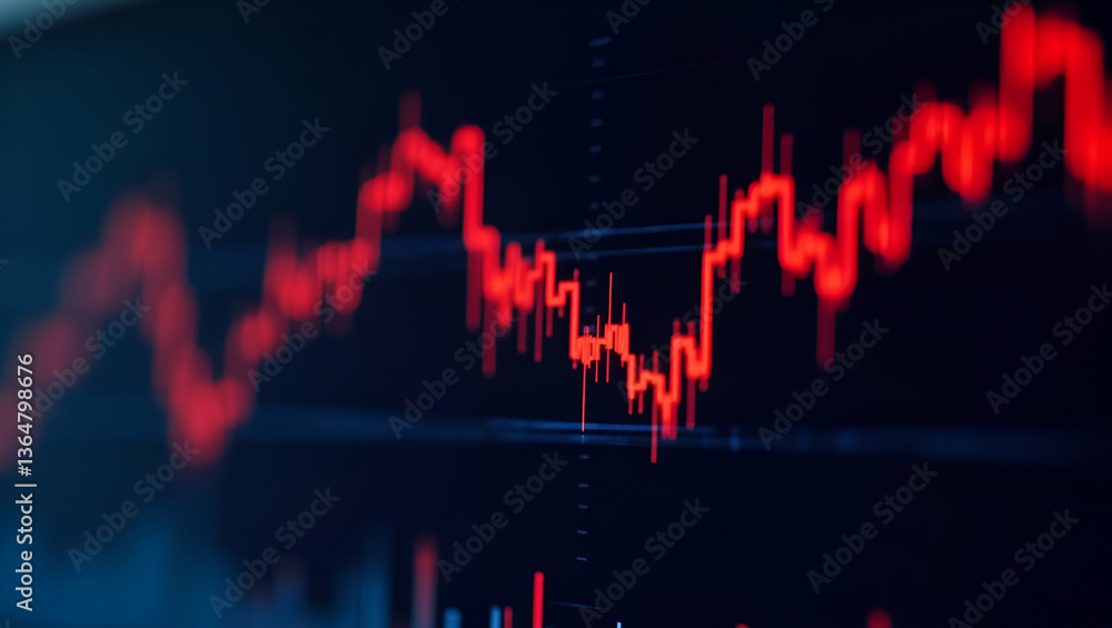 Poster close-up of a digital stock market chart with red graphs: analyzing financial trends and investment 