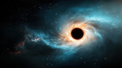 Naklejka premium A mesmerizing depiction of a black hole in space, showing swirling gases and cosmic phenomena.