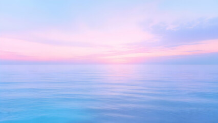 Fototapeta premium Dreamy pastel seascape featuring a soft blend of pink, blue, and purple hues in the sky reflecting gently onto calm water, creating a serene, ethereal, and tranquil mood
