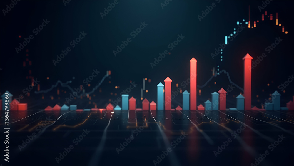 Poster dynamic animated table and bar graph visualizing stock exchange market indices in abstract 4k video 