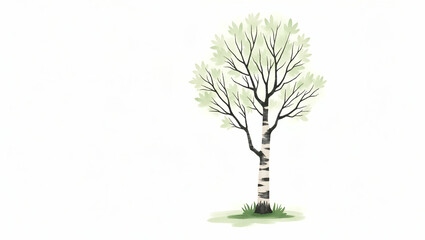 Flat Watercolor illustration of birch tree with distinctive white bark clipart style hand drawn perfect for nursery art on white background concept as Watercolor birch tree illustration with distincti
